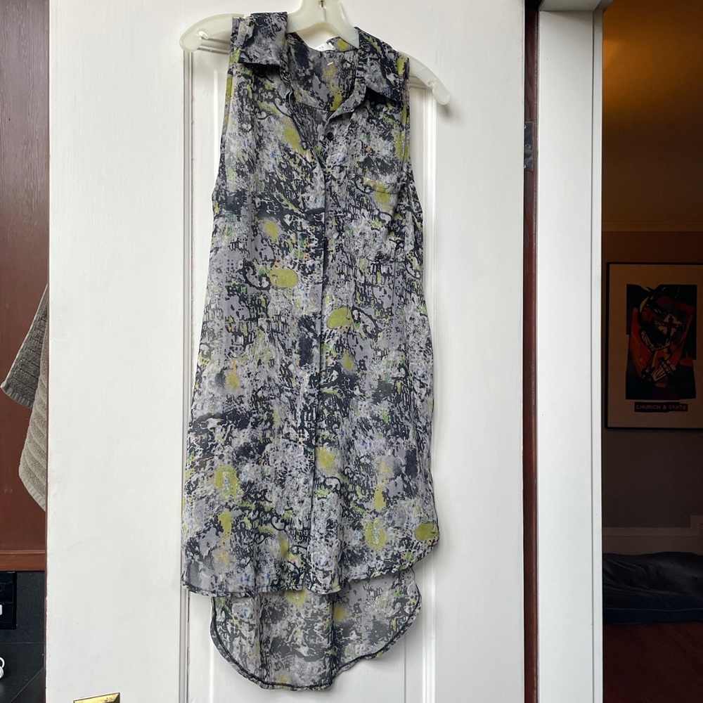 Lush Button Down semi- sheer sleeveless Tunic/ Bathing Suit Cover Up